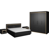 Leonique Schlafzimmer-Set "Arno" Schlafzimmermöbel-Sets Gr. H/T: 100 cm x 200 cm, B: 180 cm, schwarz (schwarz matt) Komplett Schlafzimmer mit silber-oder goldfarbener Spiegelfolie