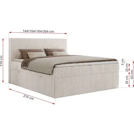 MKS Meble Boxspringbett 180x200 Beige Cord, Boxspringbett mit Matratze H4, Bett mit Bettkasten and Kopfteil, Doppelbett mit Stauraum, Polsterbett - Tiliano