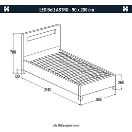 Home Deluxe Astro LED 90 x 200 mit Matratze weiß