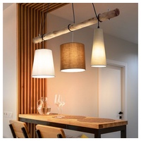 ETC Shop Design Hängeleuchte Holzbalken Textilschirme mehrfarbig Pendellampe Wohnzimmer Deckenlampe LxBxH 100x22x120cm