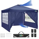 COBIZI Pavillon 3x3, Faltpavillon 3x3 Wasserdicht Stabil Winterfest mit 4 Seitenteilen und 4 Sandsäcke, Pop up Pavillion Klappbar 3x3m Pavillon UV-Schutz 50+ für Camping, Strand, Garden(Dunkelblau)