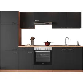 Respekta Küchenzeile Gerda 270 cm E-Geräte Glaskeramikkochfeld grau/buche nachbildung