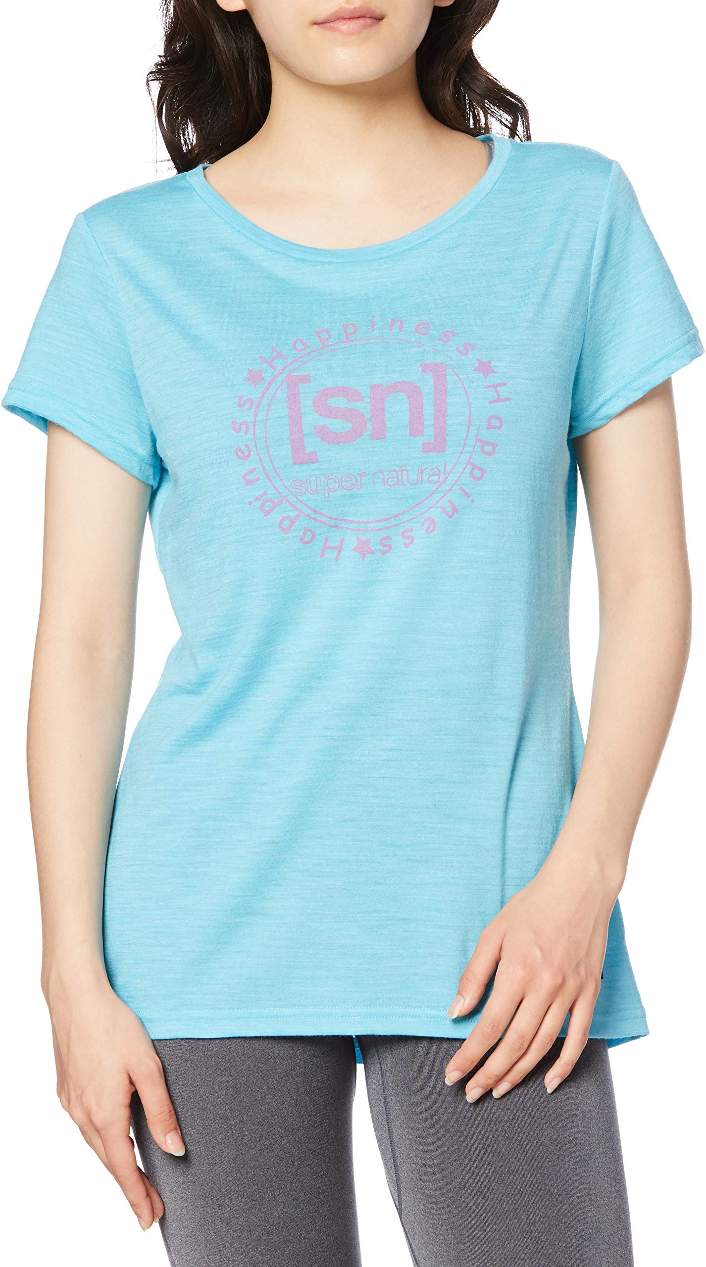 super.natural Bedrucktes Damen Kurzarm Shirt, Mit Merinowolle, W PRINTED TEE, Größe: S, Farbe: Blau meliert/Rosa