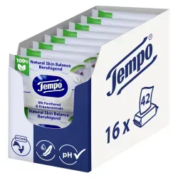 Tempo Natural Skin Balance - Beruhigend feuchte Toilettentücher 83630900 , 1 Karton = 16 Packungen à 42 Tücher
