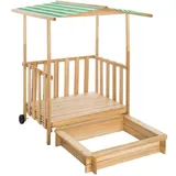 Tectake tectake® Sandkasten, aus Holz, Veranda mit Geländer, 106 x 105 x 137 cm