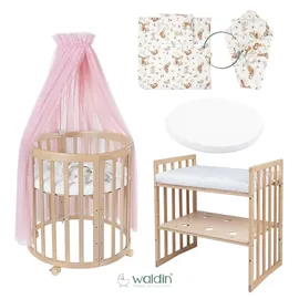 Waldin Babybett OWAL Kinderbett 7in1 mit Matratze, mitwachsendes Kinder-Bett