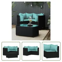 The Living Store 4-tlg. Garten-Lounge-Set mit Kissen Schwarz Poly Rattan - Schwarz