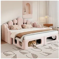 KLAM HOME Schlafsofa 2-in-1 Polsterschlafsofa Rosa 180x200cm mit integriertem Haustierbett, Weiches Samt Stoff Bett mit Lattenrost & Rückenlehne, Multifunktionales Schlafsofa für Wohnzimmer & Schlafzimmer rosa