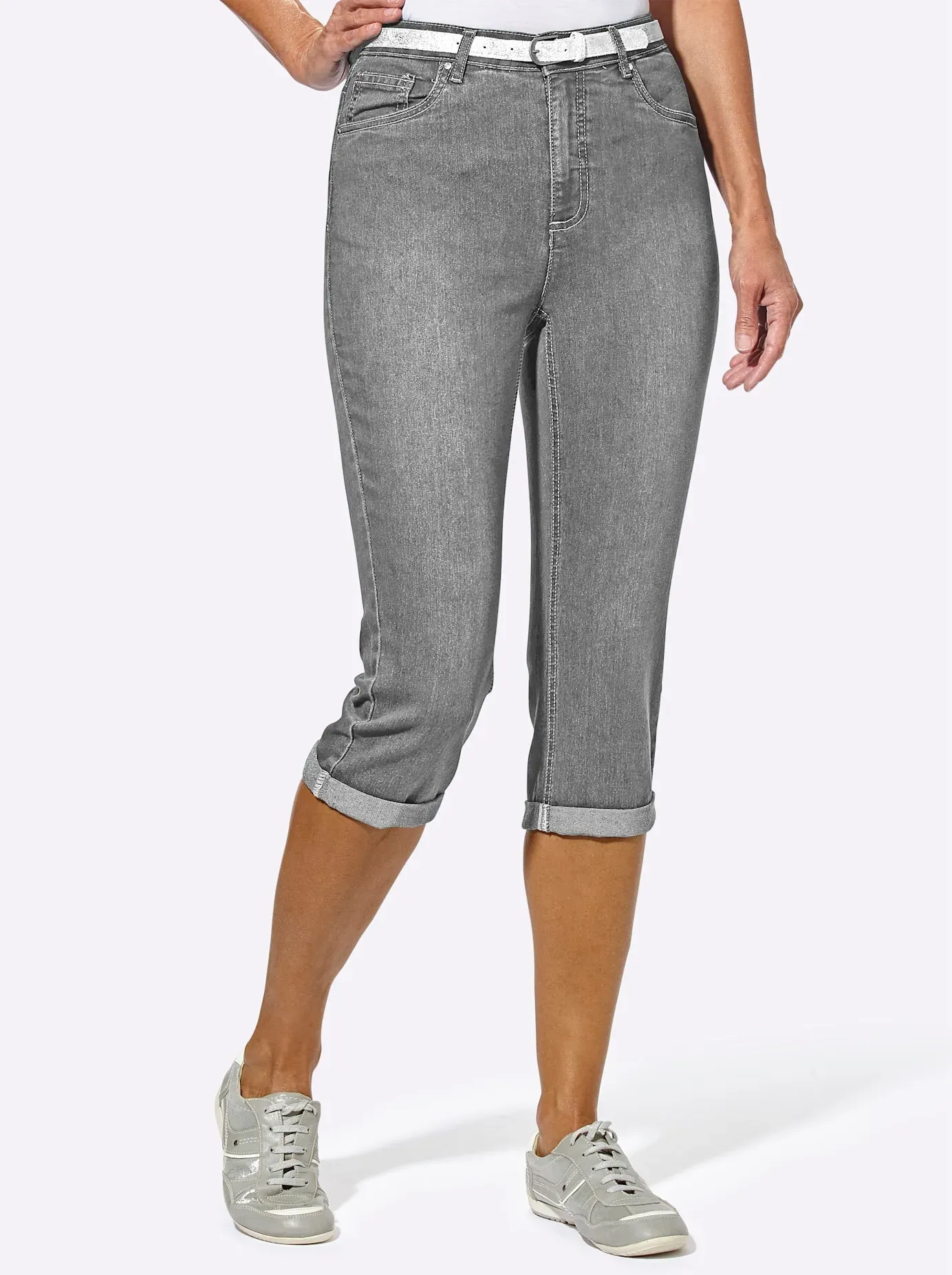 Caprijeans CASUAL LOOKS Gr. 48, Normalgrößen, grau (grey denim) Damen Jeans Caprijeans 3/4