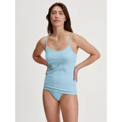Unterhemd CALIDA "Essential Cotton", Damen, Gr. XS (36/38), N-Gr, blau (cascade blau), Single Jersey, Obermaterial: 93% Baumwolle, 7% Elasthan, unifarben, casual, figurbetont, tiefer Rundhals, ärmellos, Unterhemden, schmale Träger, tiefer Rundhalsausschnitt