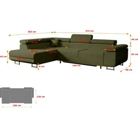 altdecor Ecksofa mit Schlaffunktion und Bettkasten 272x202 cm Grün Bouclé