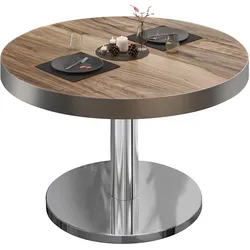 BN | Bistro Loungetisch | Ø:H 80 x 36 cm | Edelstahl Rand | Sheesham / Edelstahl