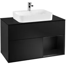 Villeroy & Boch Finion Waschtischunterschrank F372PDPD 100cm, Abdeckplatte black matt, Regal rechts Black matt lacquer, Black matt lacquer