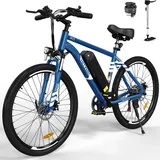 RCB HITWAY E Bike Elektrofahrrad E-Mountainbike, 26" E-Fahrrad, 250W Motor 36V 11,2 Ah abnehmbaren akku, Shimano 7 Gänge ebike, Reichweite bis zu 35-90km - Blau