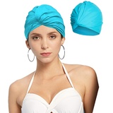 iNelihoo Schlafmütze Blau Schwimmkappe Damen Turban Chemo Kopfbedeckung Badekappe Chemo Mütze weiche Slouchy Mütze Dehnbare Beanie-Hüte Baggy Skull Cap Chemo-Hüte für Männer Frauen Lange Kurze Haare