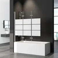 Duschwand für Badewanne 3-teilig Faltbar 140x140 cm, Glas Klappbar Badewannenaufsatz mit Weiß Gestreift, Duschabtrennung für Badewanne aus 6mm Sicherheitsglas (ESG), Badewannenfaltwand