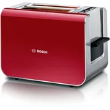 Bosch Toaster TAT8614N, integrierter Brötchenaufsatz, Liftfunktion, Auftaufunktion, Abschaltautomatik, Brotzentrierung, 800 W, Edelstahl/rot