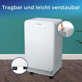 Klamer Luftentfeuchter elektrisch 12L, 100m3 Luftumwälzung pro Stunde, 280W starker Raumentfeuchter, Entfeuchter mit bis zu 2 Liter Fassungsvermögen