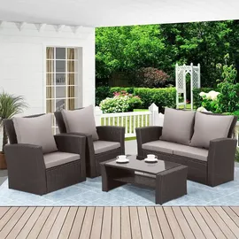 MeXo Polyrattan Lounge-Set 4-tlg. grau/hellgrau