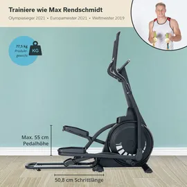 Skandika Crosstrainer Carbon P23 | Ellipsentrainer für Zuhause, klappbar, 23 Programme, App kompatibel, bis 135 kg, Schwungmassensystem