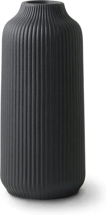 1 Stück 8,26 Zoll/21 cm Keramikvase mit Rillen - für Pampasgras als Boho-Dekoration, kleine Vase Schwarz Matt für Blumen, Wohnaccessoire für frische Blumen, Trockenblumen, Esstisch, Büro