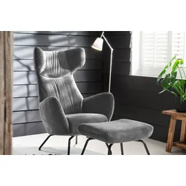 KAWOLA Ohrensessel LOTTE Velvet 79 x 117 x 0 cm Silber mit Hocker
