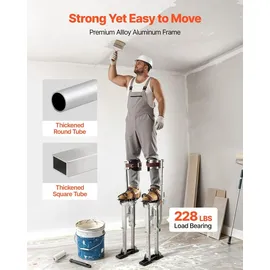 Vevor Trockenbau-Stelzen 409-613mm, 103kg Belastbare Arbeitsstelzen mit Doppelten Federn Rutschfesten Fußplatten & Spanngurt, Verstellbare Aluminiumstelzen für Trockenbau Deckenbau Baustelle, Silber