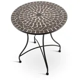 Mosaiktisch 60 cm Ø, mediterraner Garten- & Terrassentisch, 71 cm hoch, Anthrazit-Marmor-Grau, Raburg Mayla