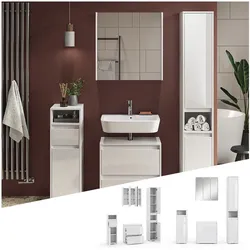 Vicco Badmöbel-Set Badezimmer-Möbel Bad-Schrank Majest Weiß Hochglanz modern Badezimmerschrank Waschbeckenunterschrank Spiegelschrank Hochschrank Midischrank Schranktür Schrankfach