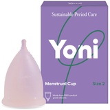 Yoni | Menstruationstasse mit Aufbewahrungsbeutel | Größe 2 | 100% medizinisches Silikon | Komfortabel und auslaufsicher | Hypoallergen | Wiederverwendbar und recycelbar