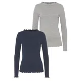 FLASHLIGHTS Langarmshirt (Packung, 2-tlg., 2er- Pack) sehr figurbetonte Passform, gekräuselter Ausschnitt blau|grau 50