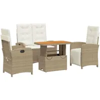 VidaXL 4-tlg. Garten-Essgruppe mit Kissen Beige Poly Rattan