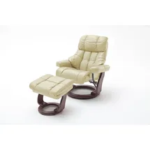 Robas Lund Relaxsessel Calgary XXL Echtleder 58 x 112 x 70 cm creme Walnuss mit Hocker