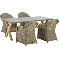 BELIANI Gartenmöbel Set 5-teilig Natürlich Rattan Tisch 200 x 100 cm Rechteckig Grau Faserzement mit 4 Stühlen Auflagen Cremeweiß Baumwolle Ter... - Beige/Grau/Weiß/Braun