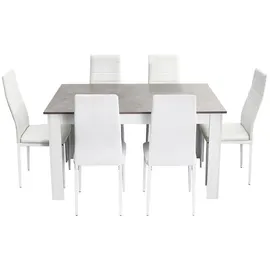 Mondeer Esstisch Set Mit 6 Stühlen, Moderne Essgruppe Mit Kunstleder Hochlehner, Für Esszimmer/wohnzimmer, 138x90x75cm, Weiß&grau, Mondeer