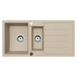 faizee home Granitspüle 2 Becken rechts Einbauspüle beige Handbetätigung 1000 x 500 mm