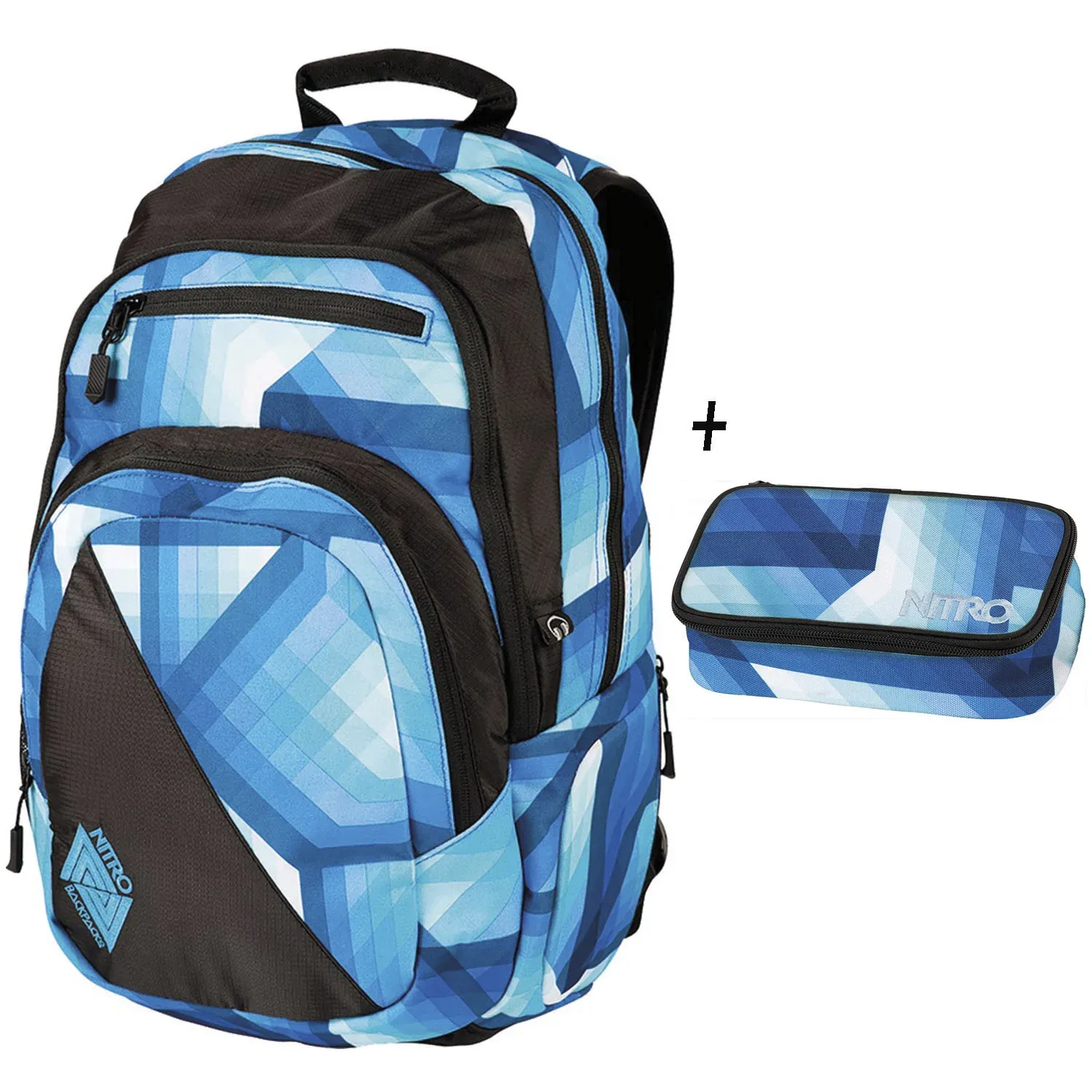 Schulrucksack NITRO "Stash 29" Gr. B/H/T: 32cm x 49cm x 22cm, blau (geo ocean) Kinder Rucksäcke Alltagsrucksack, Freizeit, Schule, Arbeit und Reise, Federmäppchen