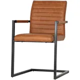 Armlehnen Schwingstühle in Cognac Braun Kunstleder Metallgestell (2er Set)