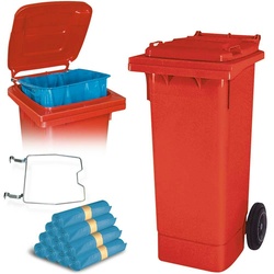 BRB 80 Liter Mülltonne rot mit Halter für Müllsäcke, inkl. 250 Müllsäcke