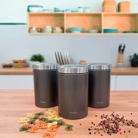 Briebe Set aus Brotkasten +3 Küchenvorratsdosen aus Robustem Edelstahl Modernes Design, Grau/Inox