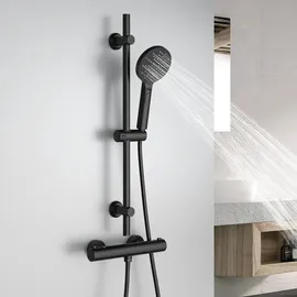 Görbach Duschset Edelstahl Duschstange mit Verstellbarer Duschkopfhalterung, Bohrlöcher-kompatible Wandhalterungen, Passend für Standard-Handbrausen, Brausestange 70 cm Schwarz