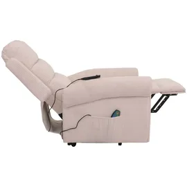 Mendler Fernsehsessel HWC-K63, Relaxsessel, Liegefunktion Aufstehhilfe Massage Heizfunktion, Stoff (220g/m2) Cord - creme-weiß