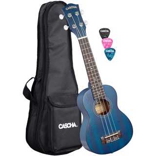 CASCHA Mahagoni Sopran Ukulele Erwachsene & Kinder in Blau - inkl. 3 Plektren & gepolsterte Tasche - Mahagoniholz-Ukulele für Anfänger & Fortgeschrittene - Aquila Nylon-Saiten