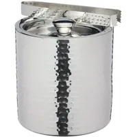 Bar Craft BarCraft Eiskübel, Edelstahleimer mit Deckel und Zange in silberner Hammerschlagoptik, 1,5 Liter, 15,5 x 16cm
