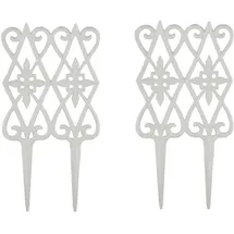 Relaxdays Beetzaun, 2 Zaunelemente je Hxb: 36 x 17,5 cm, Steckzaun mit Verzierung, Beeteinfassung, Gusseisen, weiß