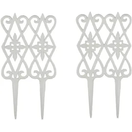 Relaxdays Beetzaun, 2 Zaunelemente je Hxb: 36 x 17,5 cm, Steckzaun mit Verzierung, Beeteinfassung, Gusseisen, weiß