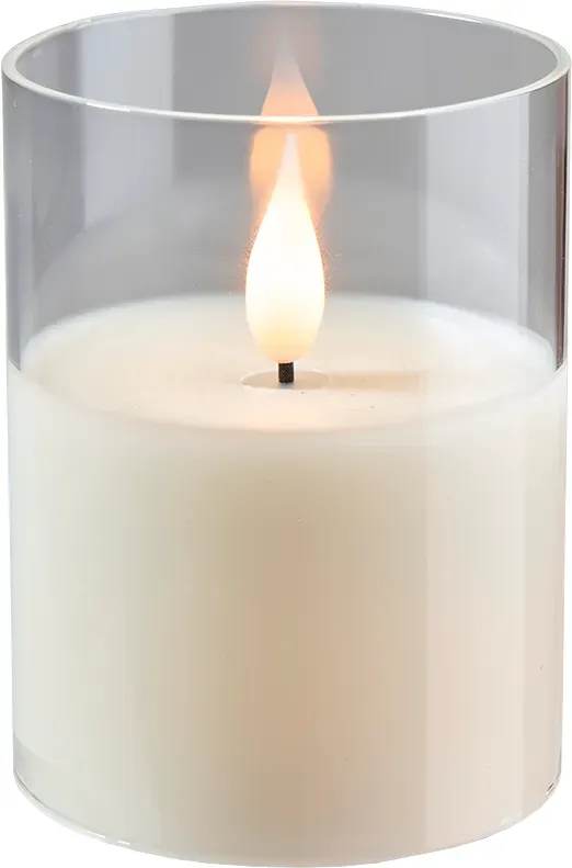 LED Kerze Flackerflamme D7,5H10cm Glas  - weiß