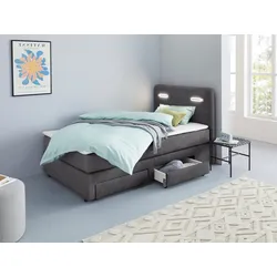 Boxbett INOSIGN "Luan", grau, B:127cm L:211cm, Komplettbetten, Boxspringbett, Schubkästen, LED-Beleuchtung und Topper, in Breite 120 cm und 180 cm