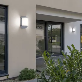 ETC Shop Wandleuchte Aussen Wandlampe Garten Terrassenleuchte Außen, Aluguss silber, 1x led 7W 550Lm, LxAxH 16x22x10 cm, 2er Set