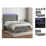 vidaXL Boxspringbett mit Matratze & LED Dunkelgrau 140x200 cm Stoff